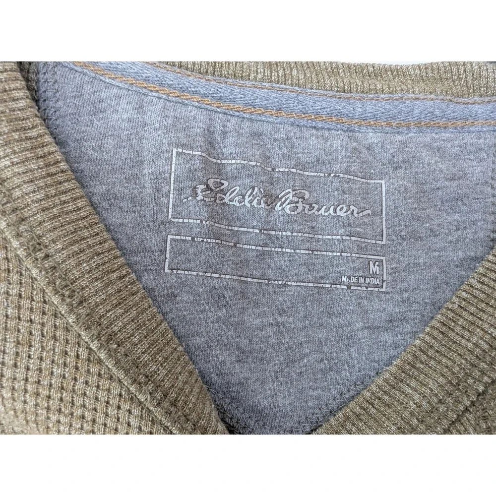 Eddie Bauer Men's Sz M  Pullover Sweater Crew Neck Thermal Cotton Green Solid - Picture 5 of 8